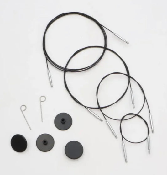Knitpro Thin & Flex swivel wire sort/sølv